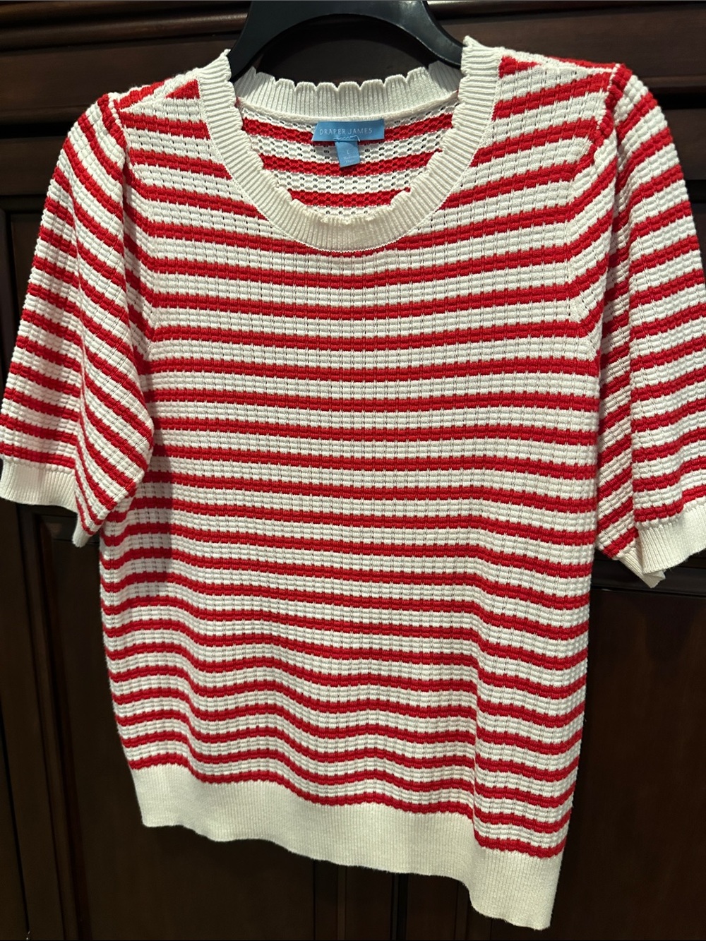 Draper James Cream and Red Striped Lightweight Knit Top